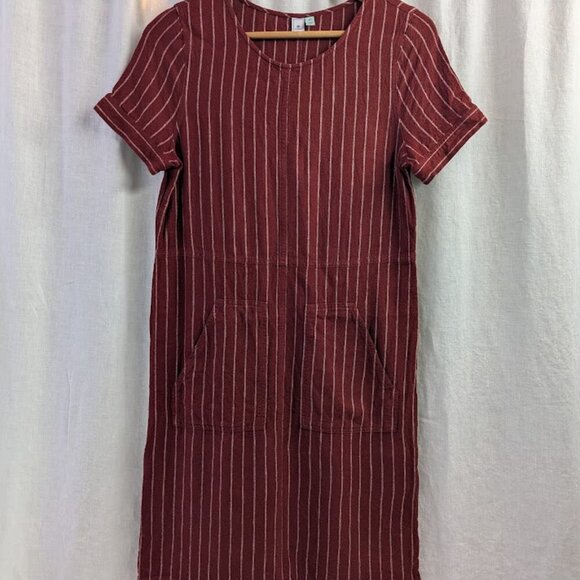 Susina linen blend burgundy striped dress with pockets women's size XS D24 - Picture 1 of 9